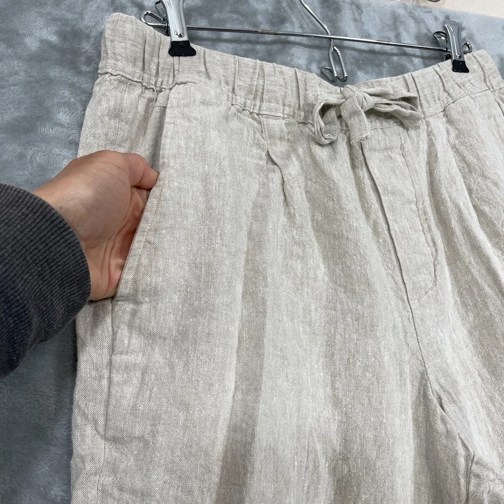 ZARA Women's 100%‎ Linen Pants Size M Beige Drawstring Relaxed Fit Beach Summer